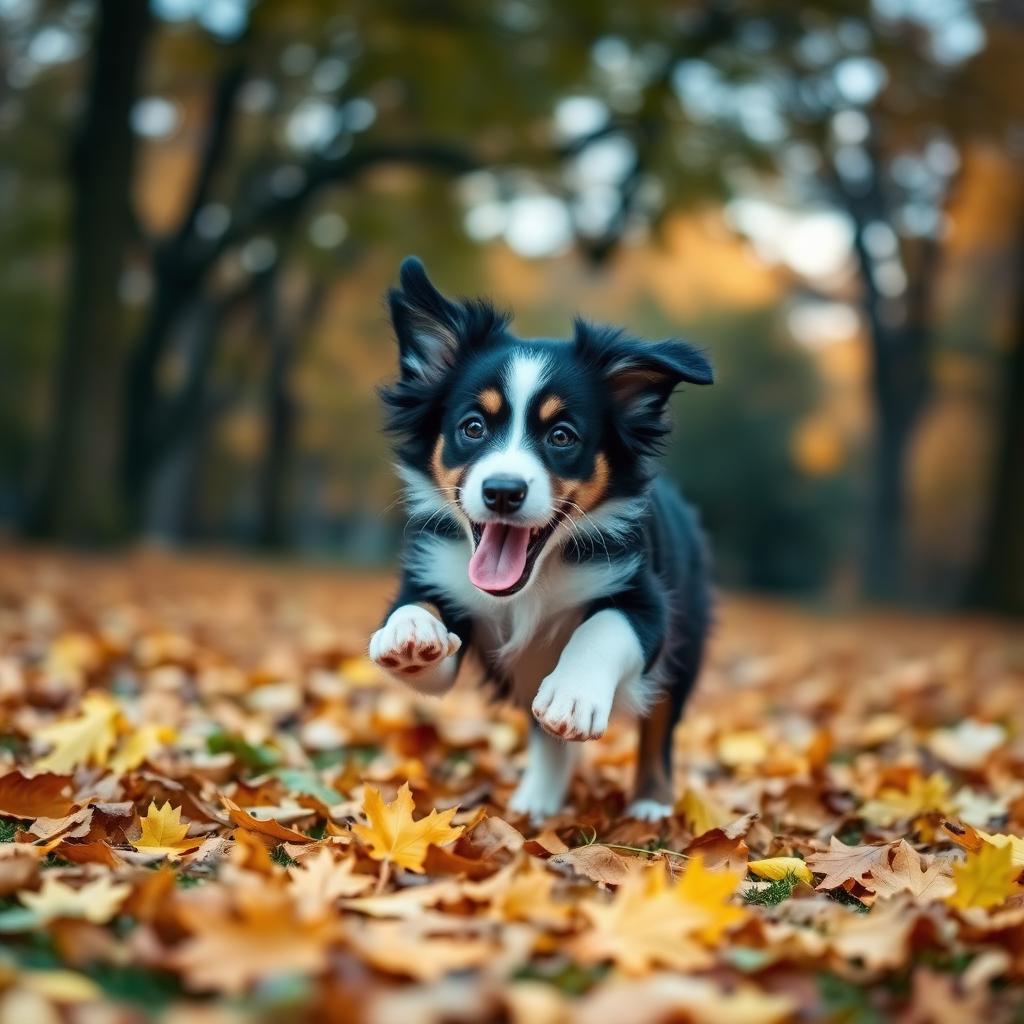 Border collie kölyök őszi levelek között
